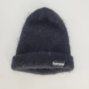 Supreme logo kid mohair wool black hat Beanie